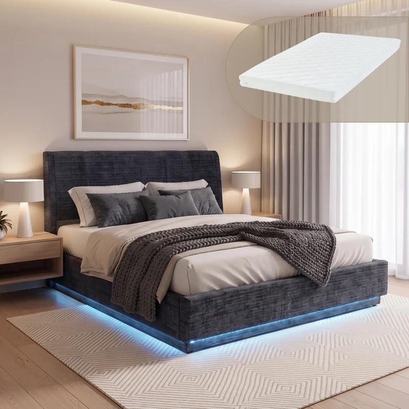 LED Polsterbett mit Matratze Tröstiar [en.casa]
