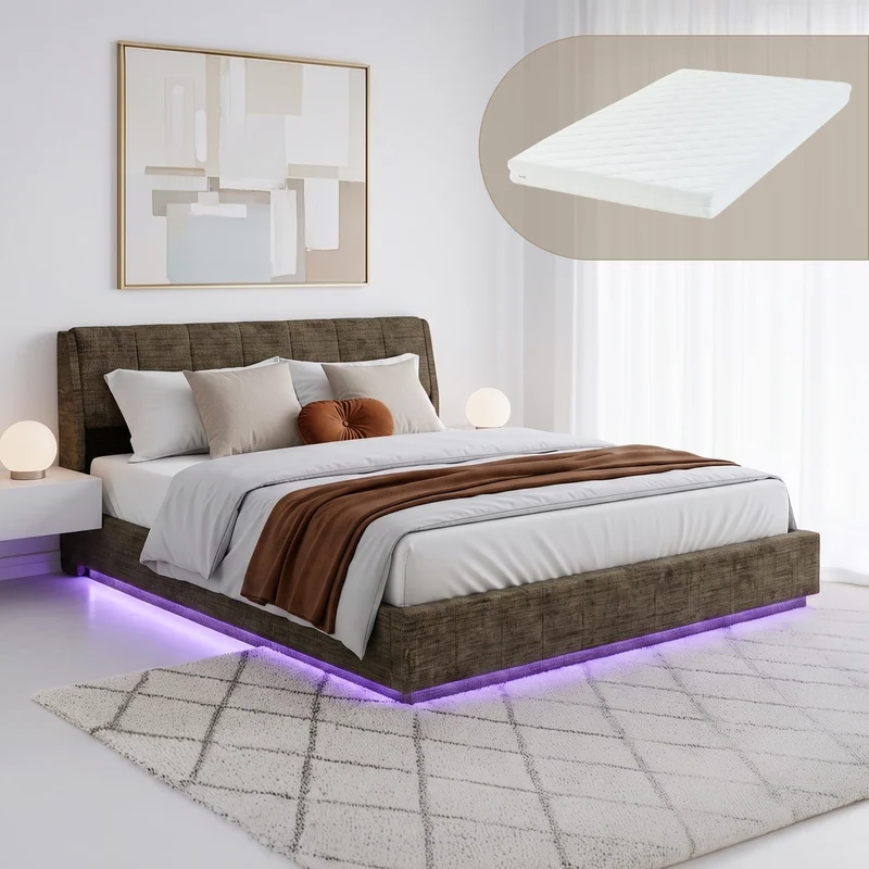 LED Polsterbett mit Matratze Tröstiar [en.casa]