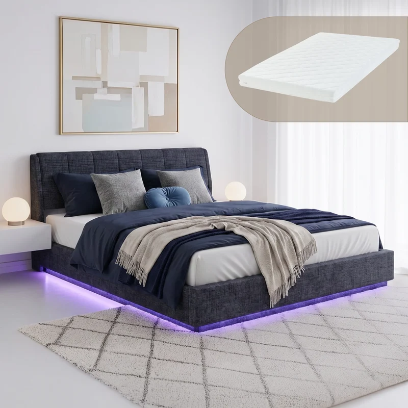 LED Polsterbett mit Matratze Tröstiar [en.casa]