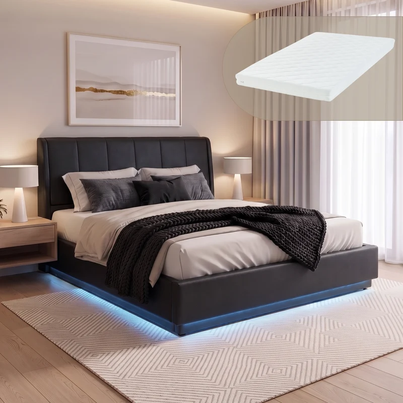 LED Polsterbett mit Matratze Tröstiar [en.casa]