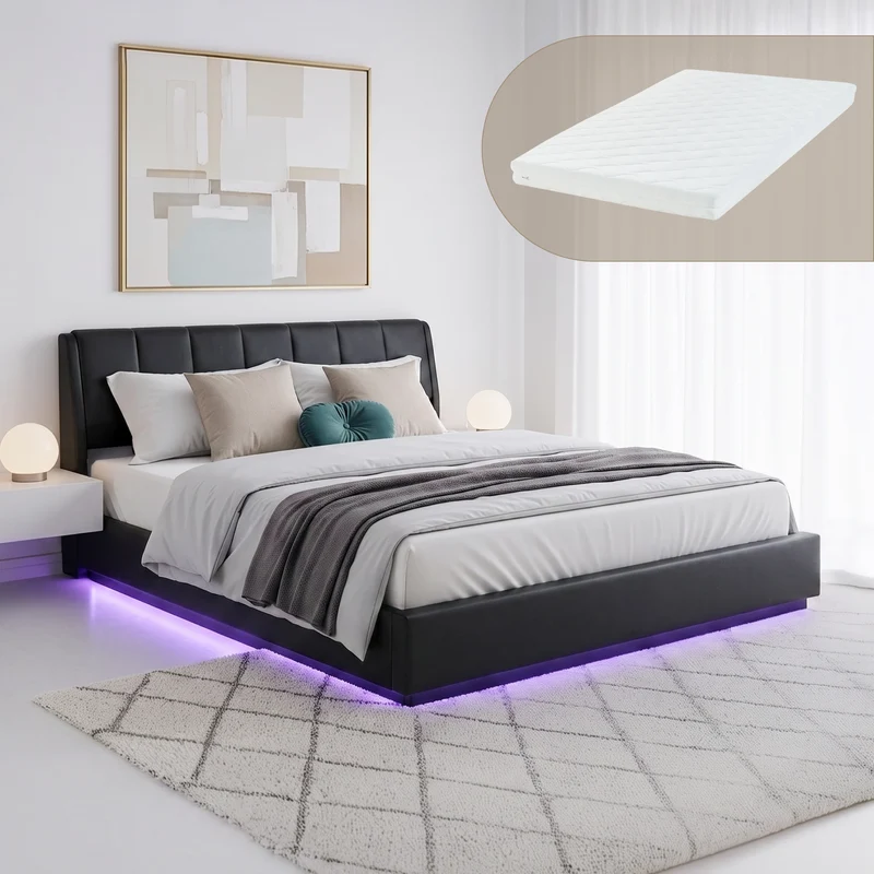 LED Polsterbett mit Matratze Tröstiar [en.casa]