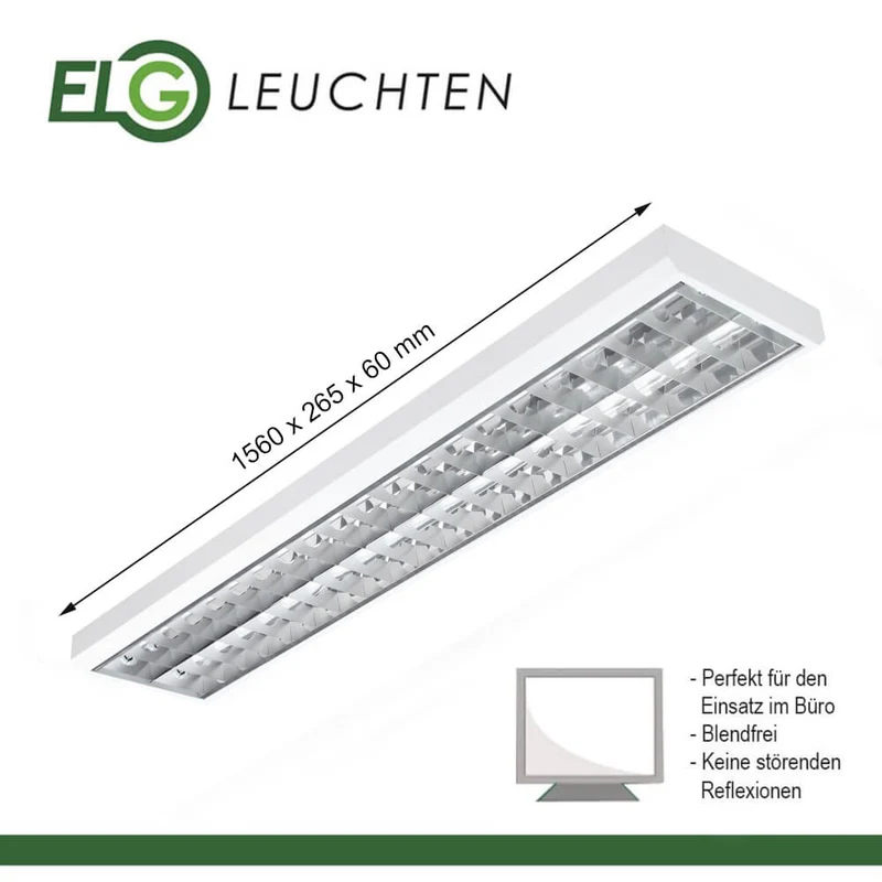 LED Rasteranbauleuchte Single-Raster, 150cm, 2-flammig, vorverdrahtet für LED Röhren