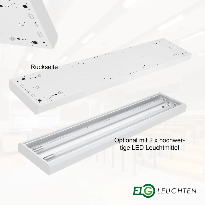 LED Rasteranbauleuchte Single-Raster, 120cm, 2-flammig, vorverdrahtet für LED Röhren