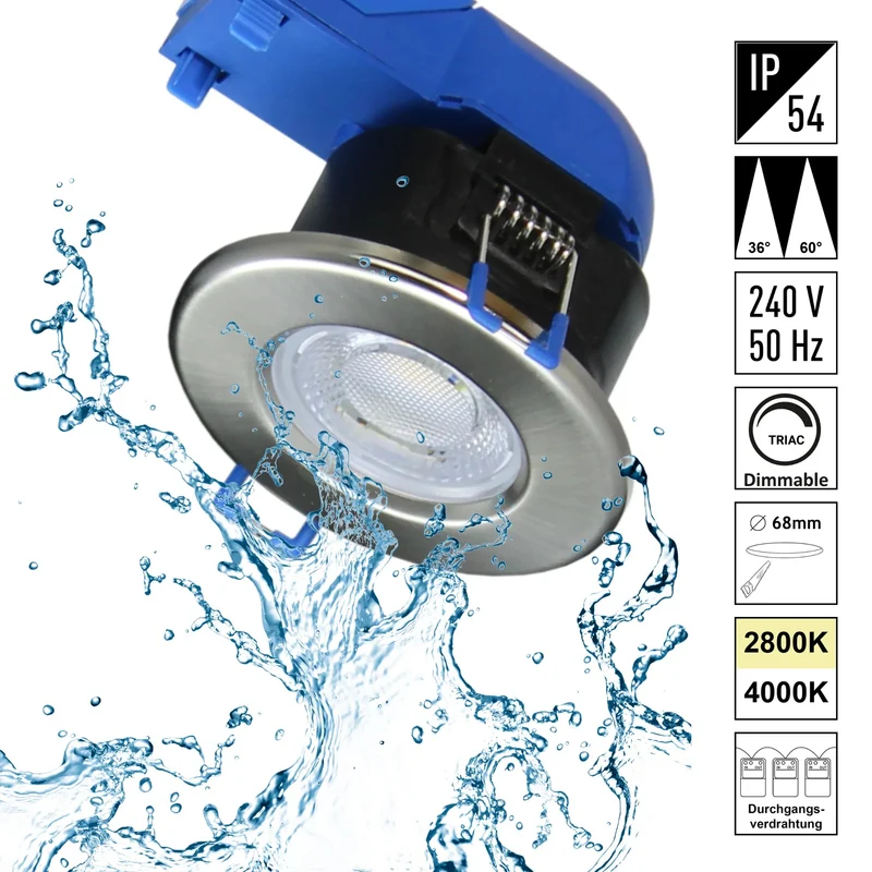 Dimmbarer LED Einbaustrahler 240V 7,5W, 600-650LM, 2800-4000K, IP54, 68mm