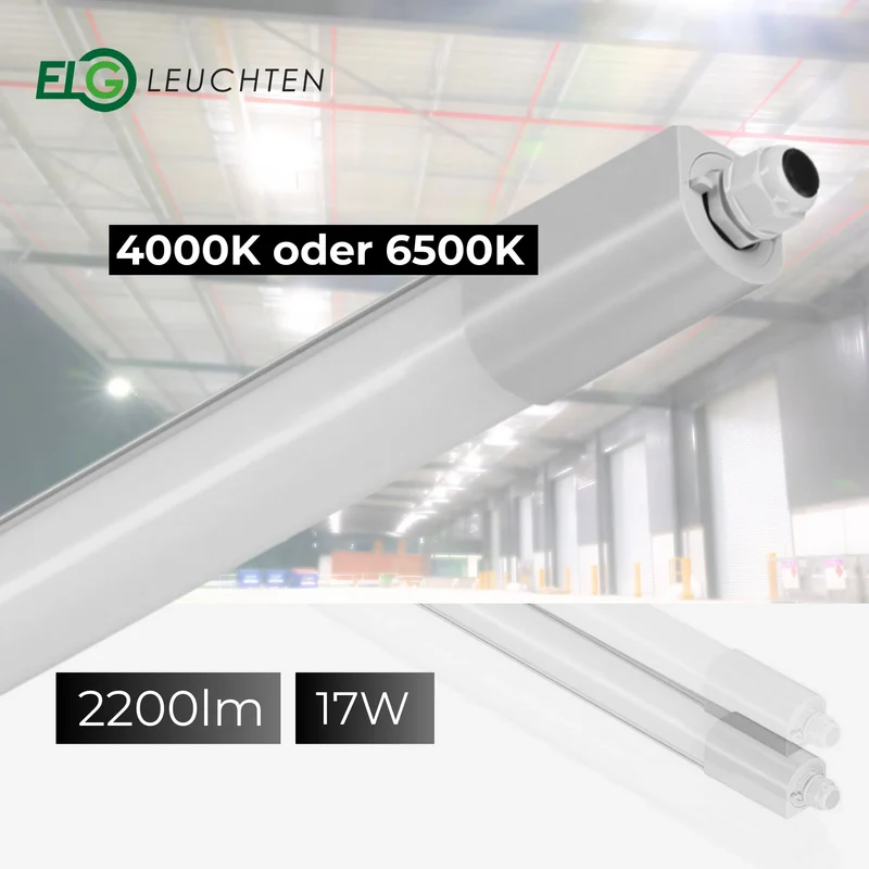 LED Feuchtraumleuchte 60cm 4000K und 6500K 17W 2200lm IP66 wasserfest