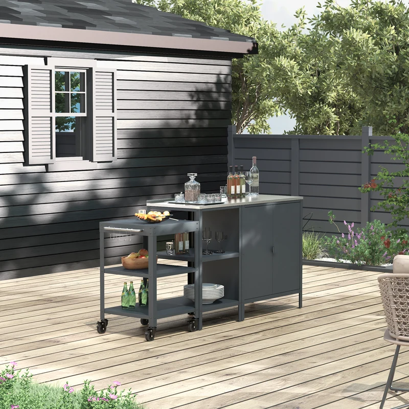 Outdoorset Bolognano Standregal Schrank und Servierwagen [casa.pro]