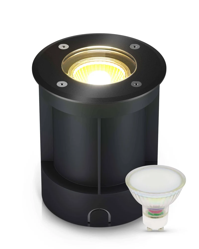 LED Bodenstrahler IP67 Schwarz rund inkl. 3W GU10 Satiniert