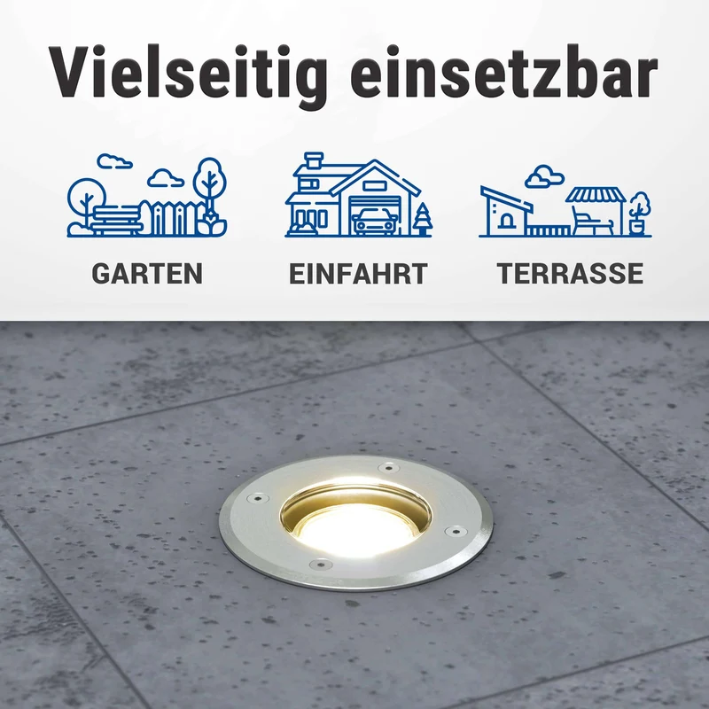 LED Bodeneinbaustrahler IP67 - Edelstahl gebürstet rund inkl. 3W GU10 230V
