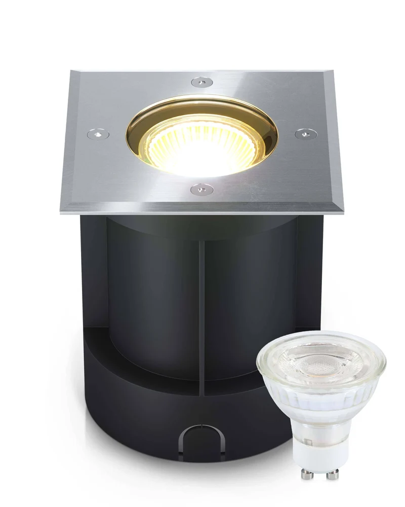 LED Bodeneinbaustrahler IP67 - Edelstahl gebürstet Eckig - 230V 5W Dimmbar