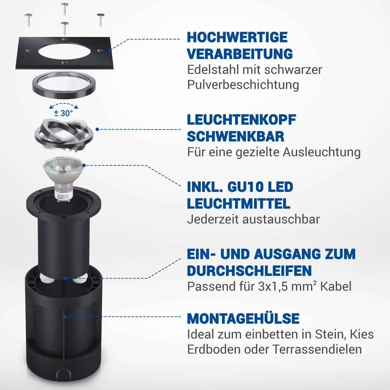LED Bodenstrahler schwenkbar IP67 eckig schwarz mit RGB Farbwechsel - Smart Home Alexa & Google
