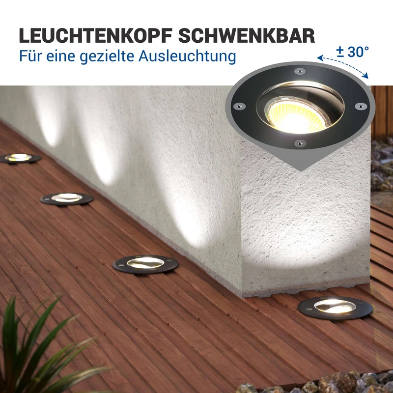 LED Bodenstrahler schwenkbar IP67 rund schwarz inkl. 3W GU10 230V