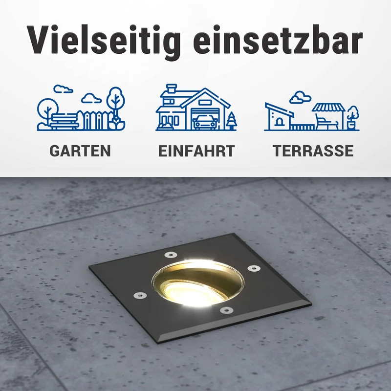 LED Bodenstrahler schwenkbar IP67 quadratisch schwarz inkl. 5W GU10 230V
