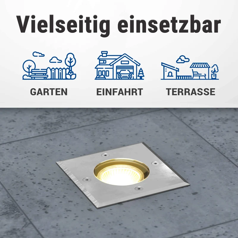 Flacher LED Bodeneinbaustrahler IP67 mit RGB+CCT Farbwechsel - Edelstahl gebürstet Eckig