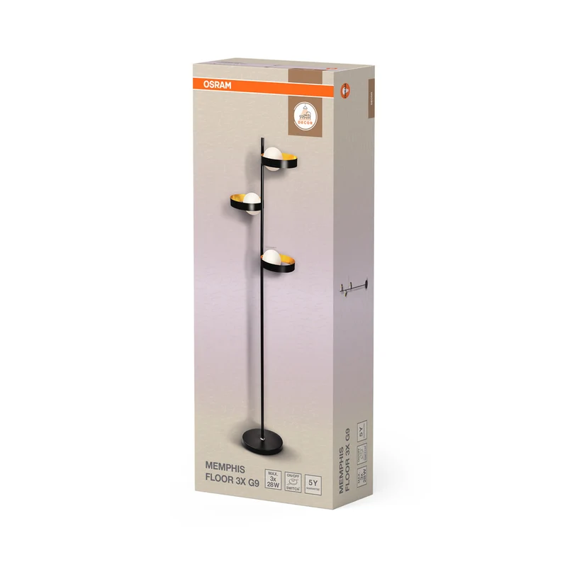 OSRAM DECOR Memphis Stehleuchte, schwarz/gold, G9-Sockel