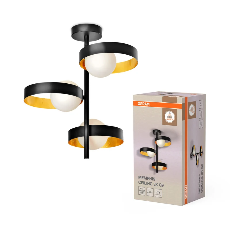 OSRAM DECOR Memphis Deckenleuchte, schwarz/gold, G9