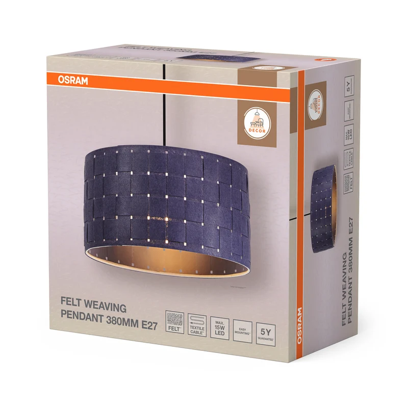 OSRAM DECOR Pendelleuchte Decor Felt Weaving grau, E27, 380 mm