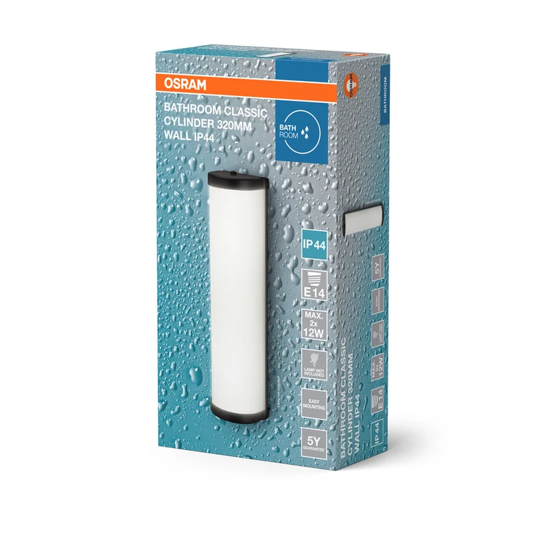 OSRAM CLASSIC CYLINDER Badezimmer-Wandleuchte 320mm, E14, schwarz