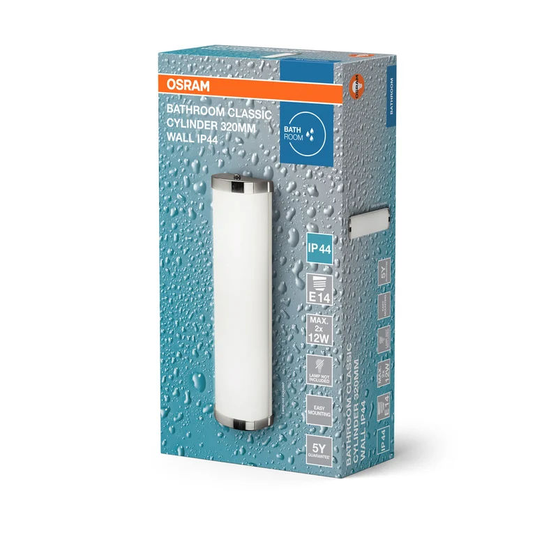 OSRAM CLASSIC CYLINDER Badezimmer-Wandleuchte 320mm, E14, silber/grau