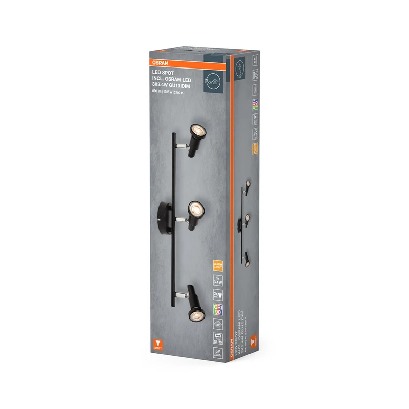 OSRAM LED SPOT GU10 Deckenleuchte 3 x 3,4W, 690lm, schwarz
