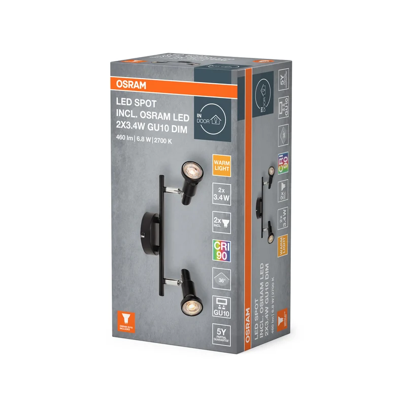 OSRAM LED SPOT GU10 Deckenleuchte 2 x 3,4W, 460lm, schwarz