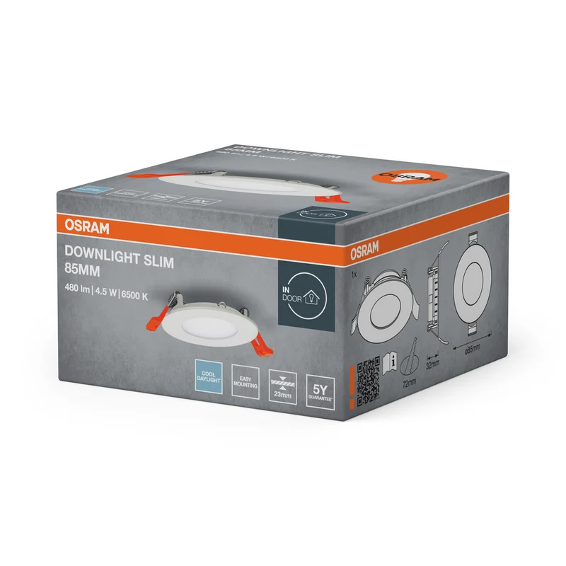 OSRAM RECESS SLIM DOWNLIGHT LED Deckenleuchte, Ø 85mm, 220…240V 4,50W / 6500K Kaltweiß