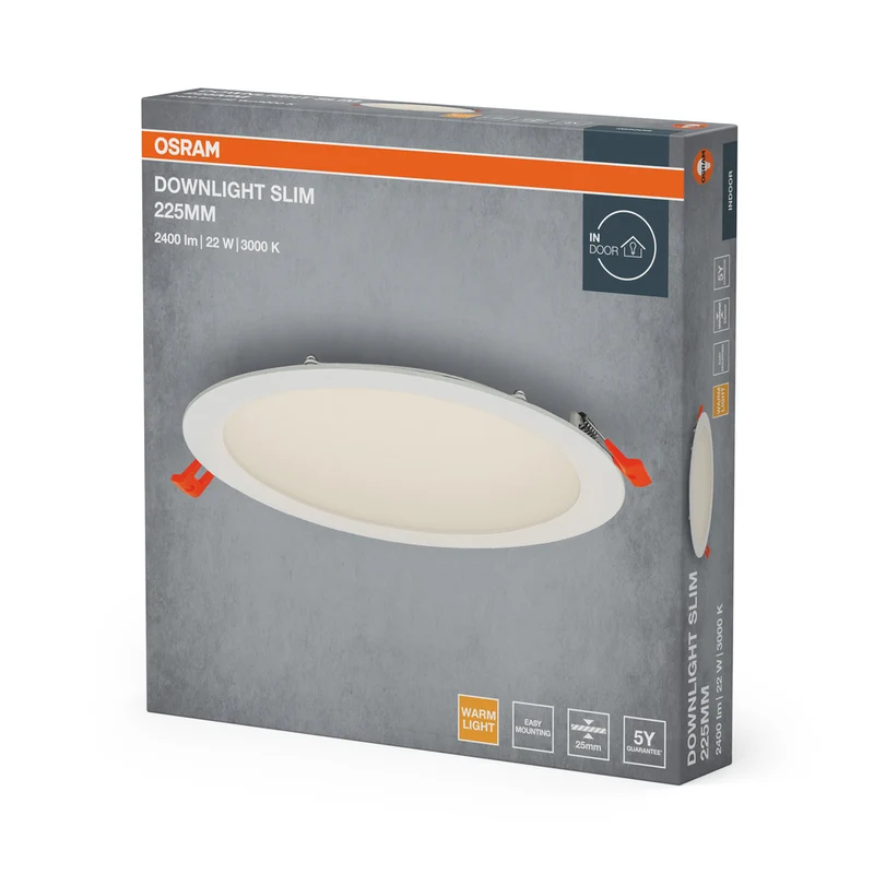 OSRAM RECESS SLIM DOWNLIGHT LED Deckenleuchte, Ø 225mm, 220…240V, 22W / 3000K Warmweiß