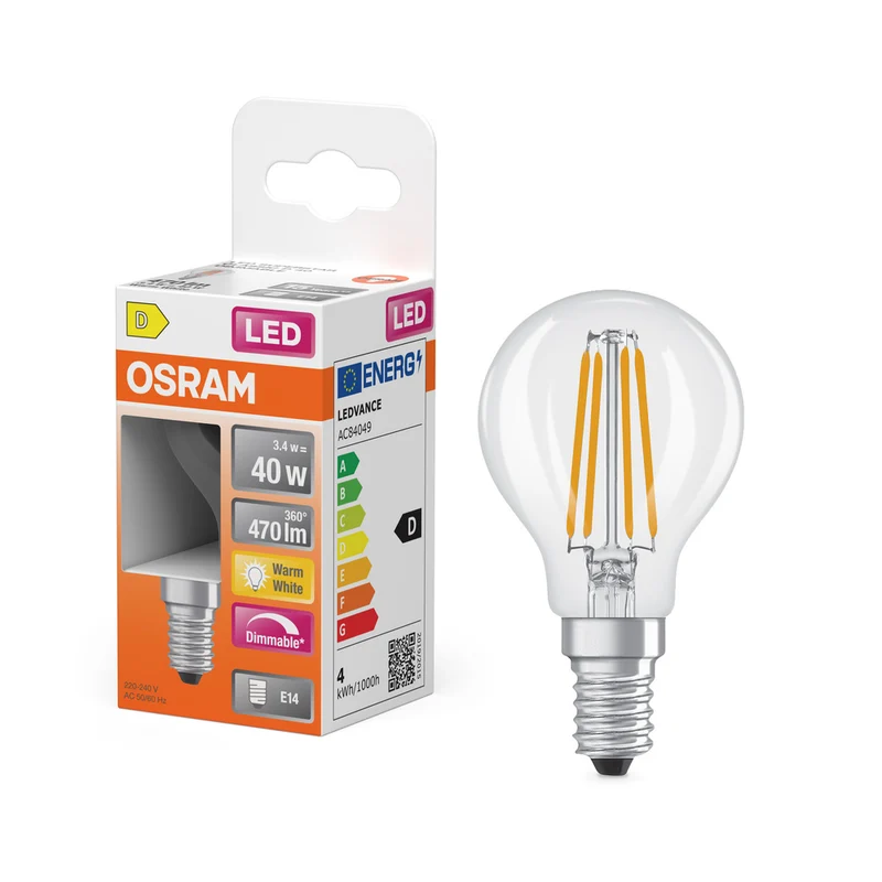 OSRAM Retrofit Classic P LED Lampe dimmbar (ex 40W) 5W / 2700K Warmweiß E14