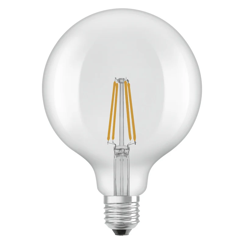 OSRAM LED-Lampen, klassische Ballform, 60 Watts Ersatz, E27, G125, 2700 Kelvin, Warm weiß, Klares Glas, single Pack
