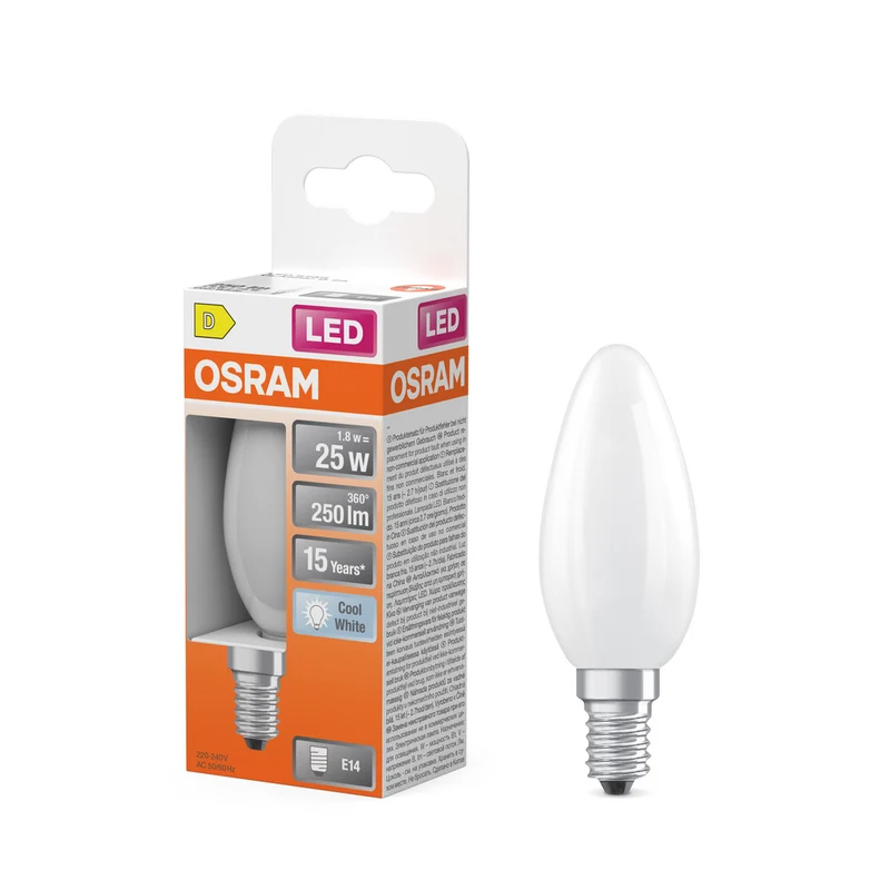 OSRAM Retrofit Classic B LED Lampe Kerzenform matt (ex 25W) 2,5W / 4000K Kaltweiß E14