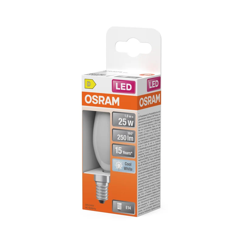 OSRAM Retrofit Classic B LED Lampe Kerzenform matt (ex 25W) 2,5W / 4000K Kaltweiß E14