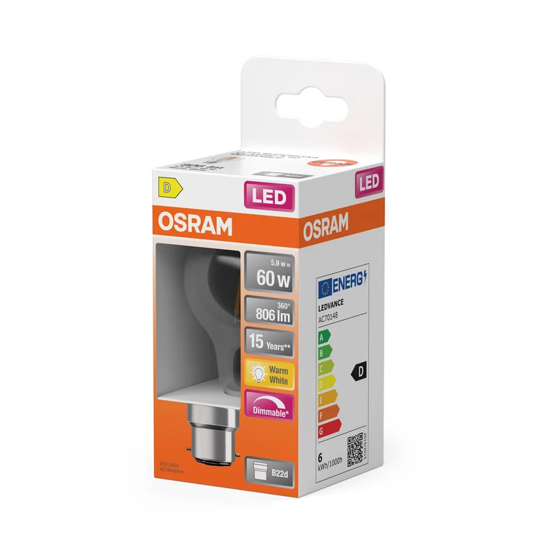 OSRAM LED Lampe LED Retrofit CLASSIC A DIM 7W 827 Clear B22d, 806 lm, 2700 K, Warmweiß