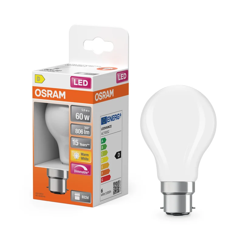 OSRAM LED Lampe LED Retrofit CLASSIC A DIM 7W 827 Frosted B22d, 806 lm, 2700 K, Warmweiß