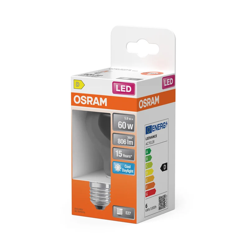 OSRAM LED Lampe LED Retrofit CLASSIC A 6.5W 865 Clear E27, 806 lm, 6500 K, Kaltes Tageslicht