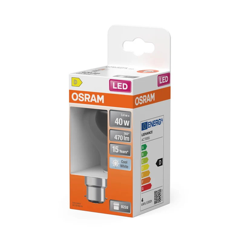 OSRAM LED Lampe LED Retrofit CLASSIC A 4W 840 Clear B22d, 470 lm, 4000 K, Kaltweiß