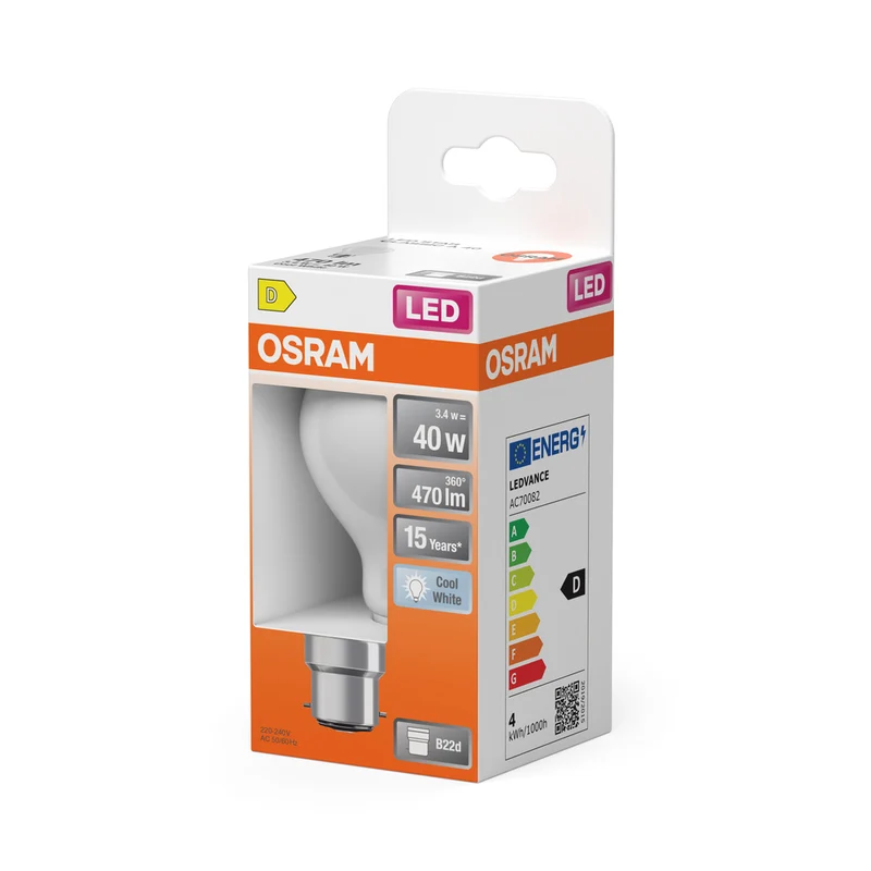 OSRAM LED Lampe LED Retrofit CLASSIC A 4W 840 Frosted B22d, 470 lm, 4000 K, Kaltweiß