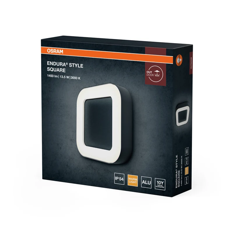OSRAM ENDURA Style Square quadratische Outdoor-LED-Wand-/Deckenleuchte in Dunkelgrau aus Aluminium, , IP44-Schutz, für Terrasse und Balkon