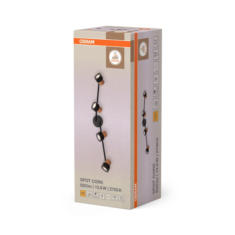 OSRAM DECOR SPOT CORK Deckenleuchte, 4 x 3,4W, 920lm, schwarz