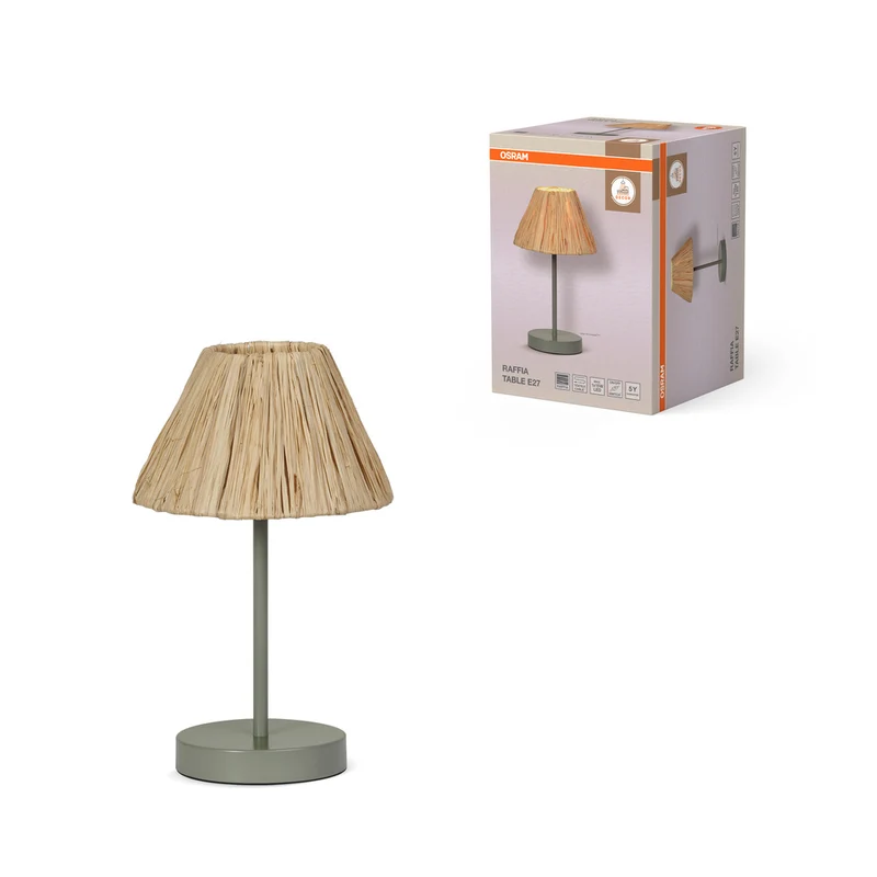 OSRAM DECOR Tischleuchte Decor Raffia grün-braun, E27, 200 mm