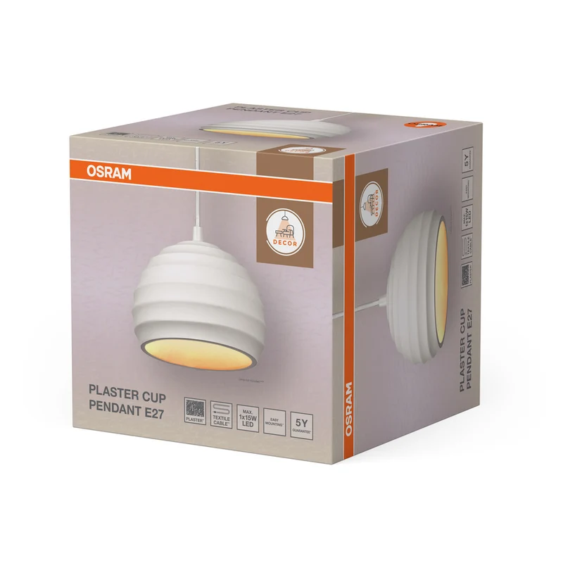 OSRAM DECOR Plaster Gips-Leuchte, Pendelleuchte E27, 160 mm