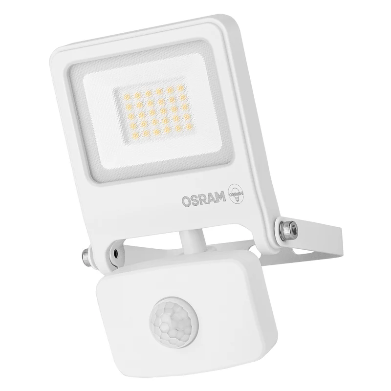 OSRAM ENDURA FLOOD PC 20W LED-Fluter mit Sensor, 3000K warmweiß, 1800 Lumen, IP44 Flutlicht IR-Melder, Tageslichtabschaltung, Weiß