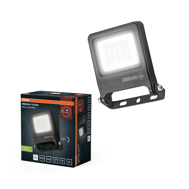 OSRAM ENDURA FLOOD PC 10W LED-Fluter, 4000K kaltweiß, 1000 Lumen, IP65 wetterfestes Flutlicht, 180° schwenkbar, Dunkelgrau