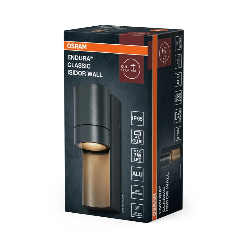 OSRAM ENDURA CLASSIC ISIDOR W Außenleuchte, Wandleuchte, GU10-Fassung, dunkelgrau, Aluminium, schnelle & einfache Installation, mattierter Diffusor, IP65 Schutzklasse, Anwendung im Außenbereich