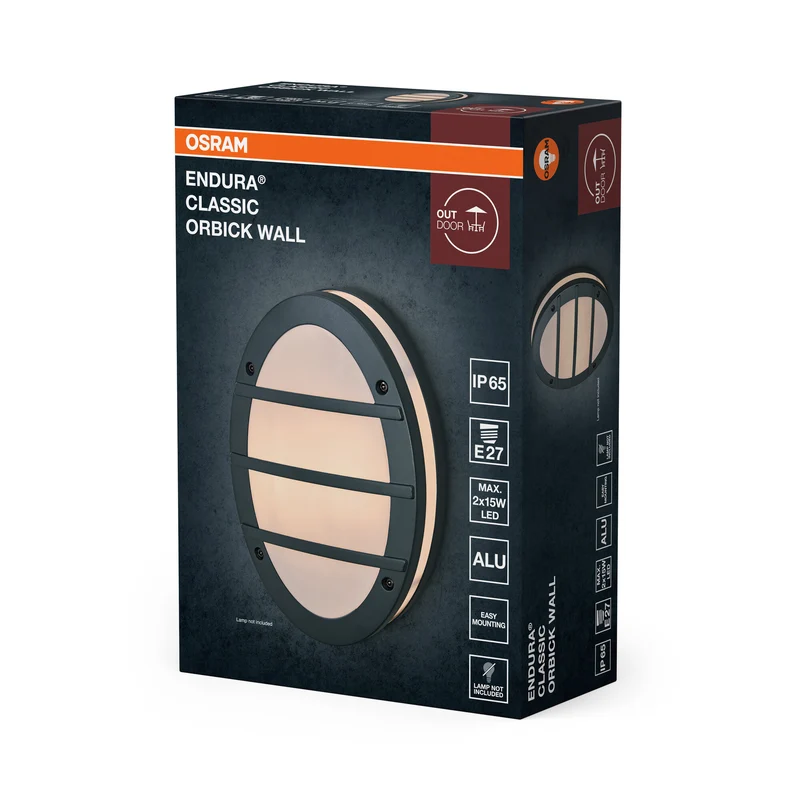 OSRAM ENDURA CLASSIC ORBICK W Außenleuchte, Wandleuchte, E27-Fassung, dunkelgrau, Aluminium, schnelle & einfache Installation, mattierter Diffusor, IP65 Schutzklasse, Anwendung im Außenbereich