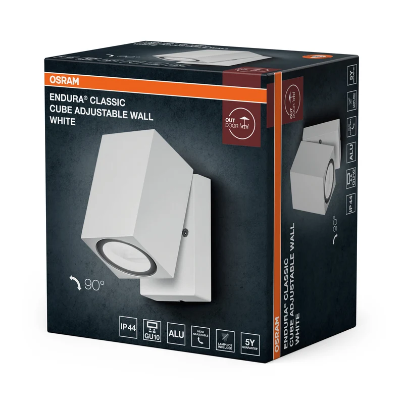 OSRAM ENDURA Classic Cube ADJ WALL Außen-Wandleuchte, weiß, GU10-Sockel (max 35W), kann mit einfacher oder smarter Lampe bestückt werden, ausrichtbarer Leuchtenkopf, Schutzklasse IP44