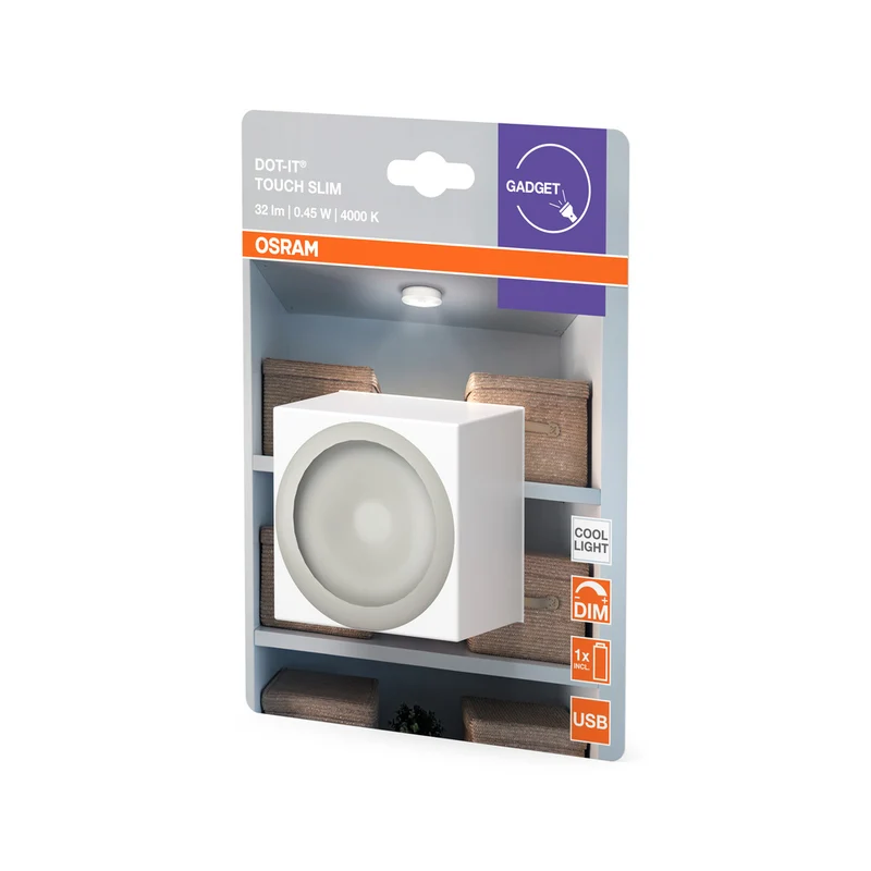 OSRAM Batteriebetriebene Leuchte LED für Wand/Schrankunterseiten, DOT-it Touch 0,45 W, 5V Kaltweiß 4000K
