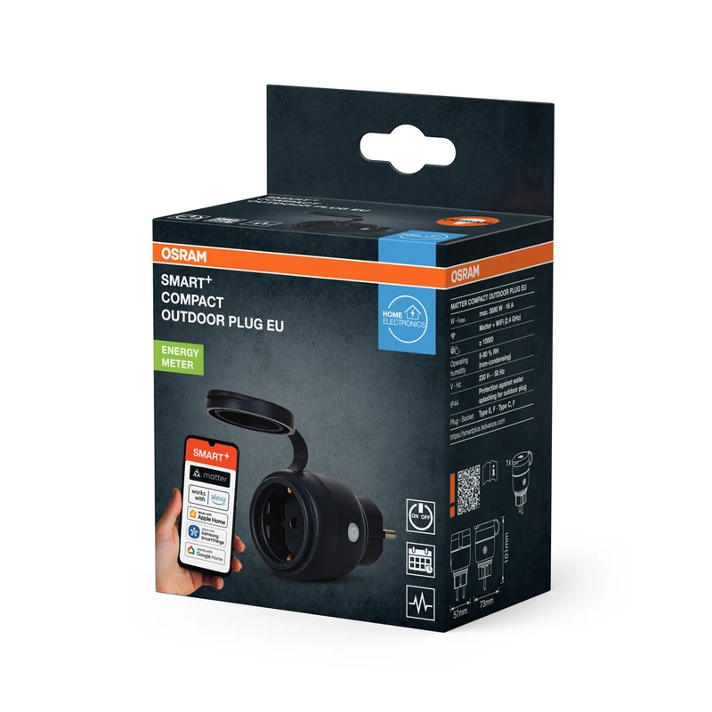 OSRAM Matter SMART+ COMPACT Plug smarte Outdoor Steckdose, schwarz