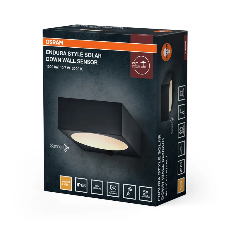 OSRAM Endura Style Solar LED Wandleuchte Down, 10,7W, 3000K warmweiß, 880 lm, PIR Sensor, IP65, 18 Tage