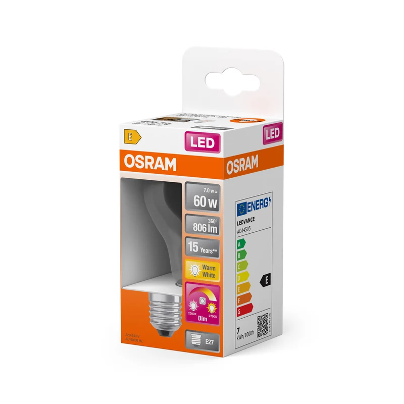 OSRAM CLASSIC A GLOWdim LED Lampe 7W 822…827 E27, 806 lm, 2200…2700 K, Tunable Warm White