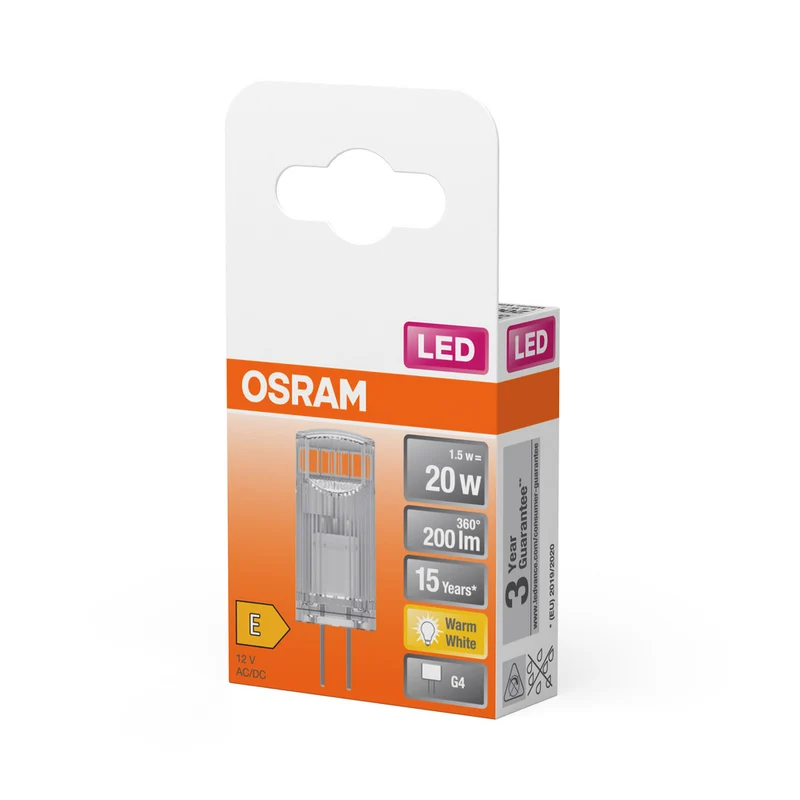 OSRAM LED Stiftsockellampe PIN 12 V 1.5W 827 Clear G4, 200 lm, 2700 K, Warmweiß