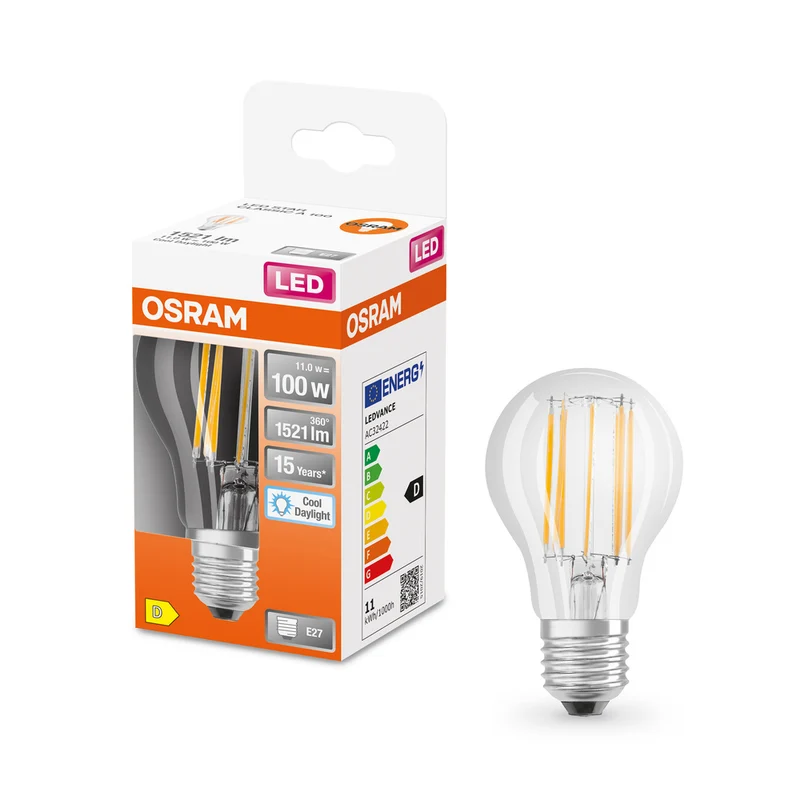 OSRAM LED Lampe LED Retrofit CLASSIC A 11W 865 Clear E27, 1521 lm, 6500 K, Kaltes Tageslicht